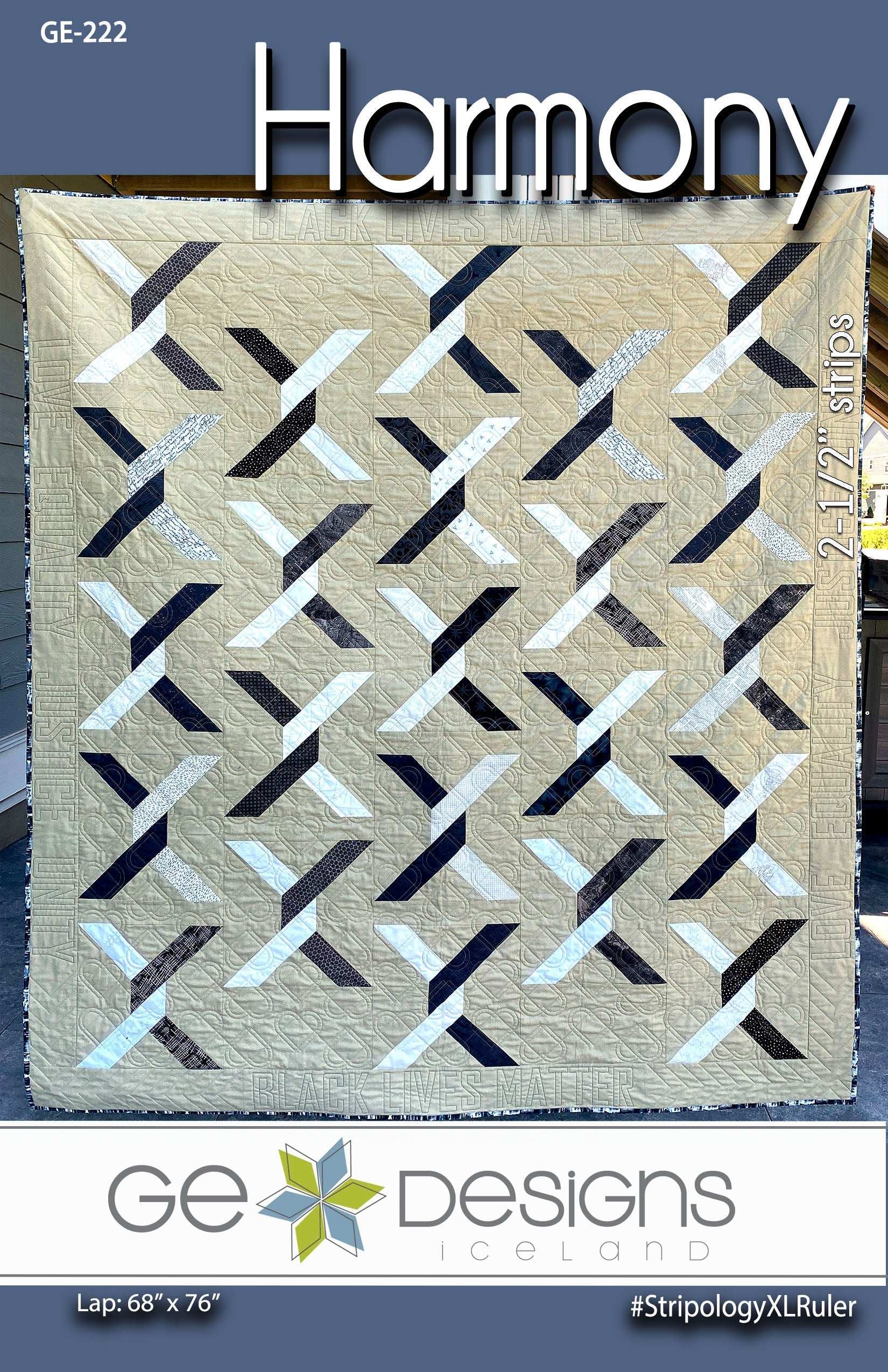 Harmony strip pattern quilt made with 2-1/2 inch fabric strips in various sizes