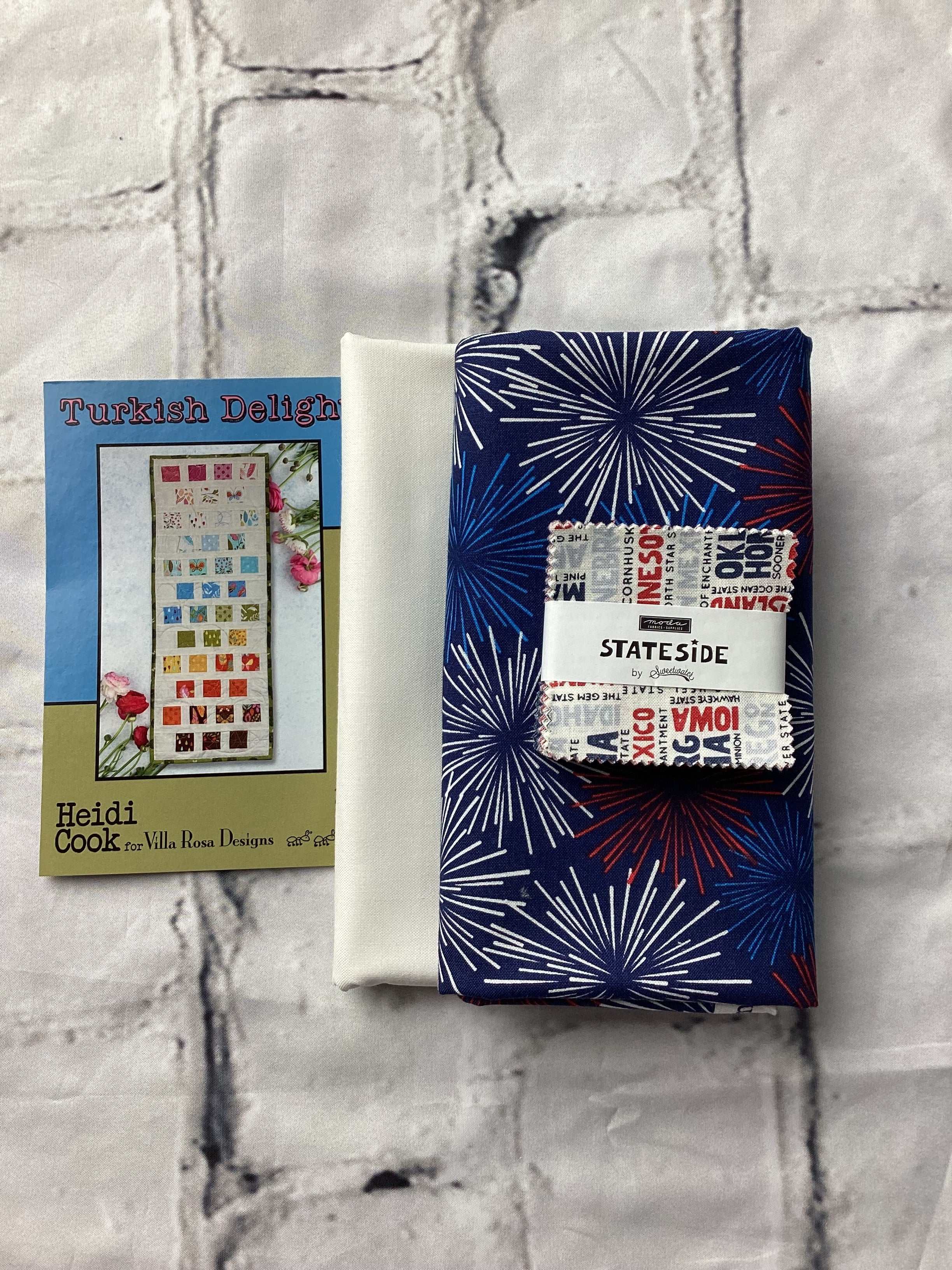 Turkish Delight by Heidi Cook quilt kit with Stateside fabric by Sweetwater and solid white fabric bundle