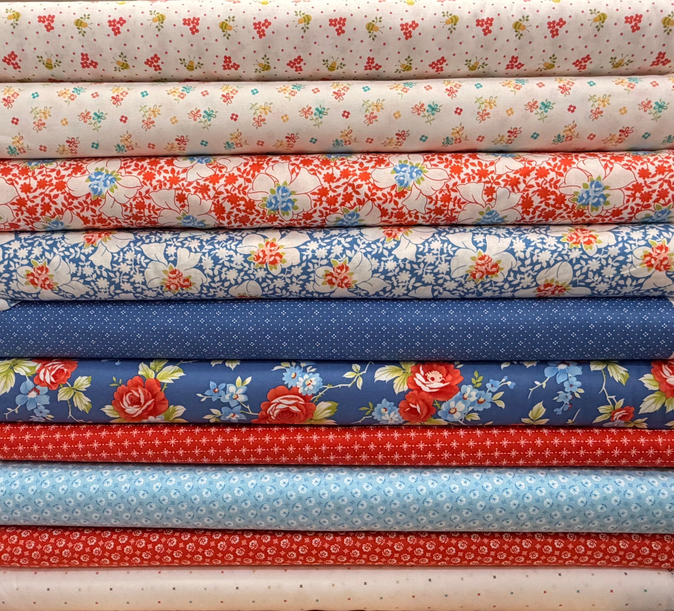 M50 Surf's Up Bundle-1 quilt fabric kit with coordinating blue and beach-themed patterns