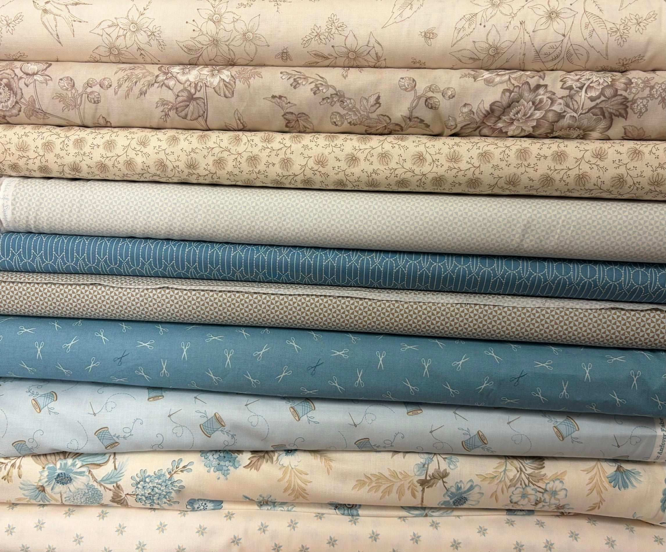 Surf’s Up Bundle fabric kit with 10 coordinating quilting fabrics for Hang Ten and Riptide quilts