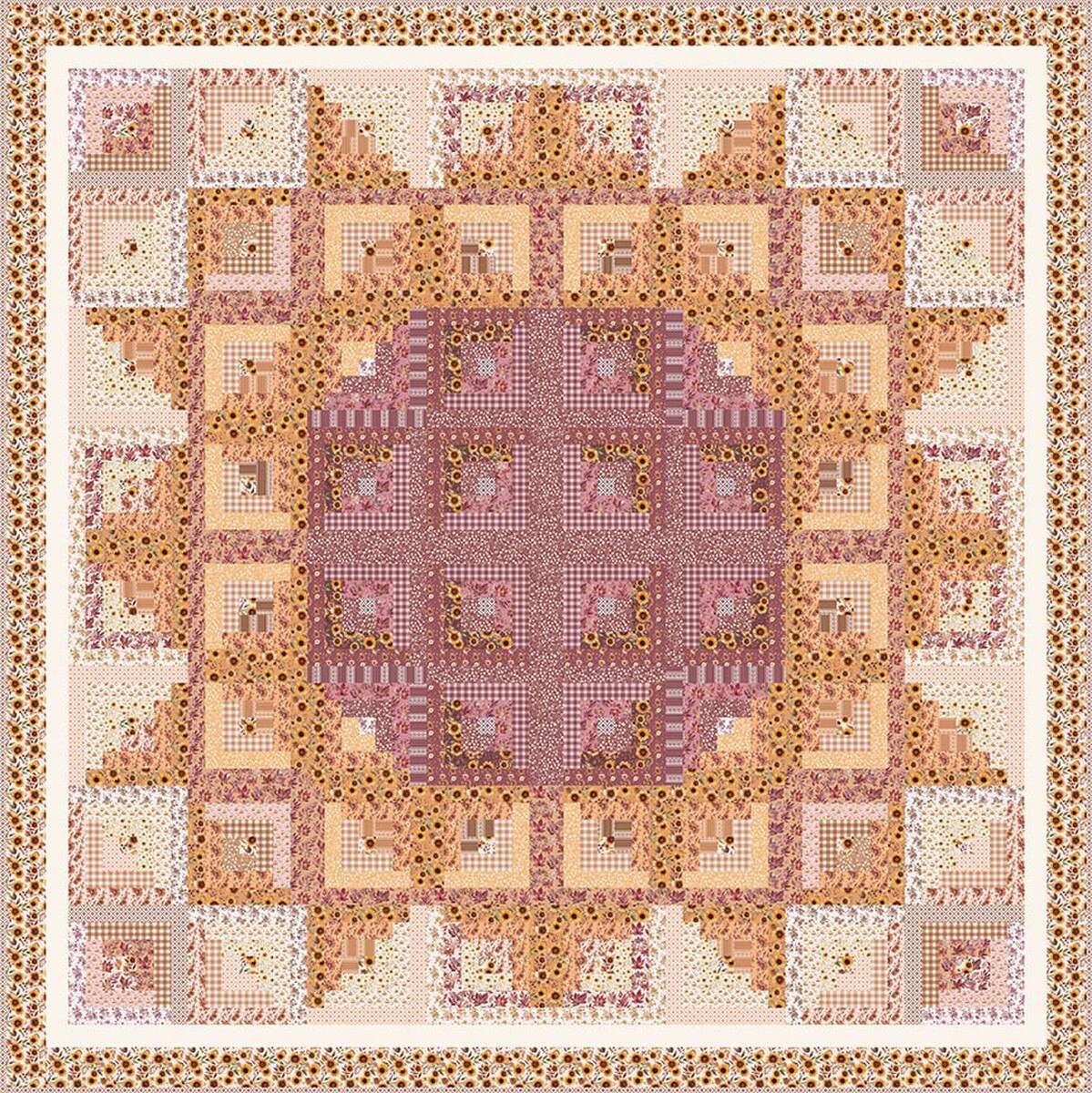 Sunflower in the Cabin Quilt Kit featuring Harvest on the Prairie fabric by Modern Prairie, 96x96 inches, pre-order with keepsake box