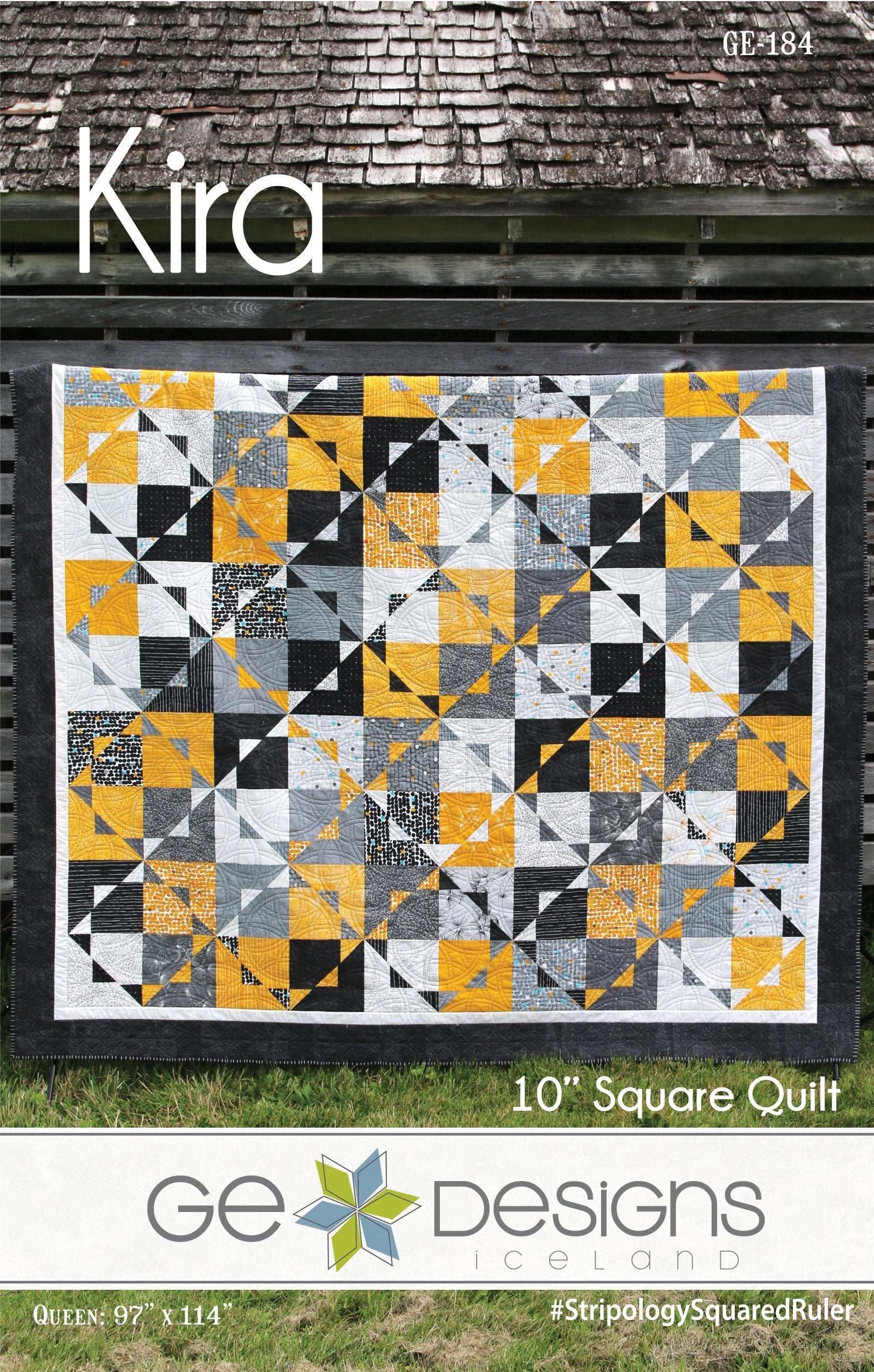 Kira 10" Square Pattern quilt with light and dark fabric squares and Stripology Squared ruler design options