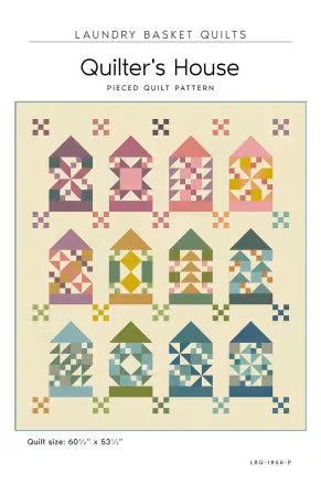Quilter's House Pattern LBQ-1866-P traditional quilt design by Edyta Sitar featuring pieced house blocks in pastel colors, finished size 60.5 x 53.5 inches