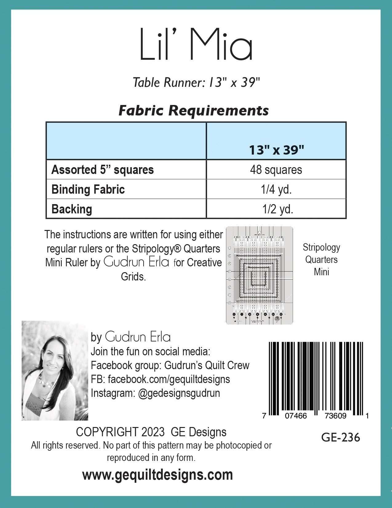 Lil' Mia table runner with 5-inch square patchwork design and colorful fabric squares