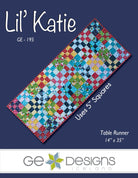 Lil' Katie table runner made with charm pack and Stripology Squared Mini Ruler, 14" x 35" colorful quilt pattern