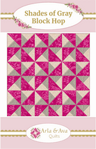 Windmill Quilt Block pattern in shades of gray, 6½ inch square, beginner-friendly PDF with step-by-step instructions