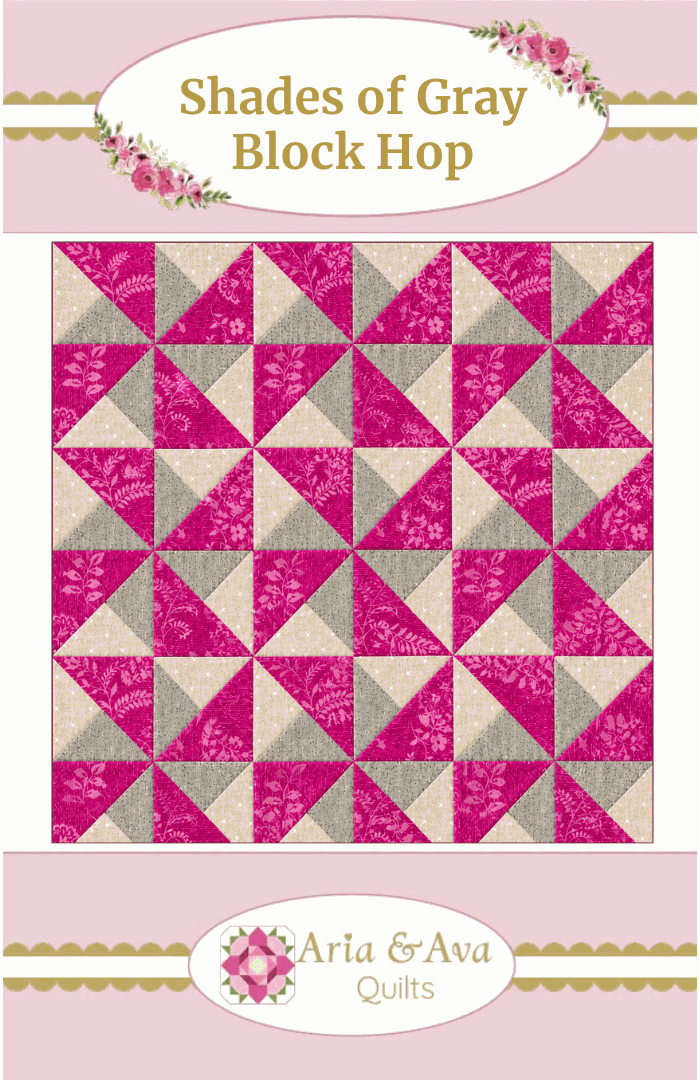 Windmill Quilt Block pattern in shades of gray, 6½ inch square, beginner-friendly PDF with step-by-step instructions