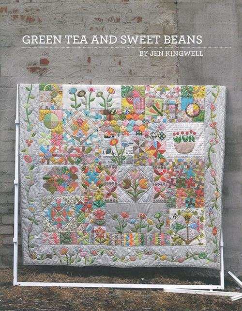 Green Tea & Sweet Beans quilt pattern featuring flowers, anchors, and vines for intermediate hand piecing and applique by Jen Kingwell Designs