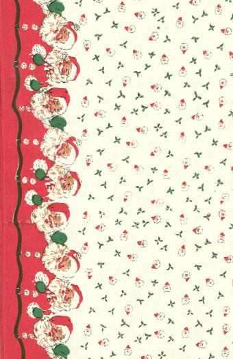 16" Moda Fabrics retro holiday toweling with repeating Santa and holly motifs on cotton fabric