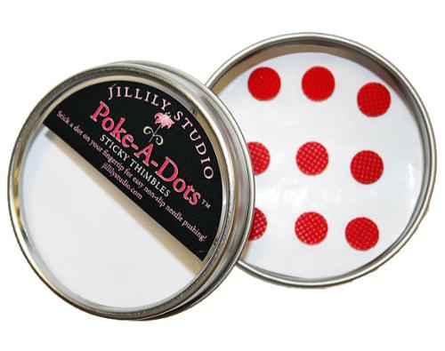 Red Poke A Dots Sticky Thimble by Jillily Studio with textured grip and 24 pieces container