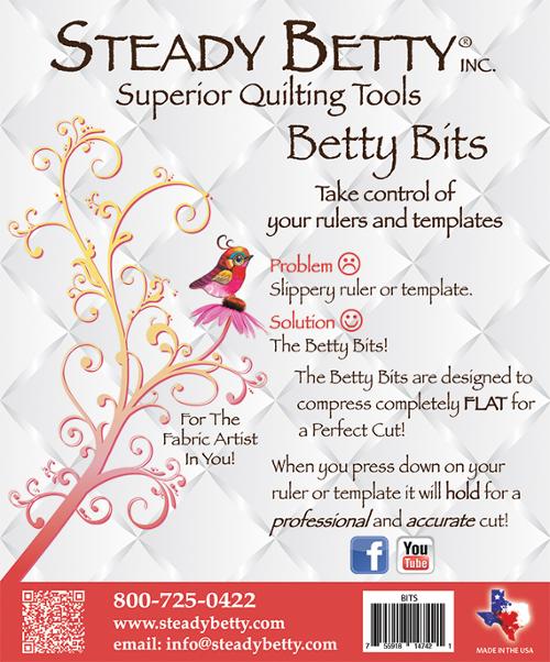 Betty Bits adhesive ruler grippers preventing fabric movement for accurate cutting