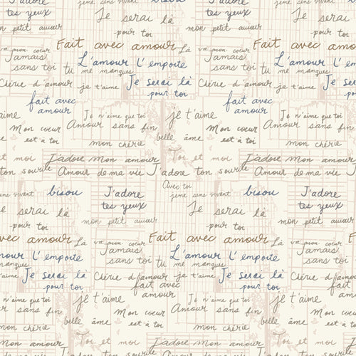 Mademoiselle Vintage Love fabric by Patty Basemi with soft pastels and vintage floral motifs