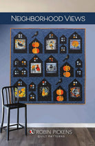 PATTERN Neighborhood Views quilt with charming houses, pumpkins, and birds by Robin Pickens