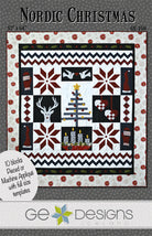 Nordic Christmas Pattern quilt featuring Scandinavian motifs of advent candles, folded paper hearts, and traditional snowflakes from Nordic Visions fabric line