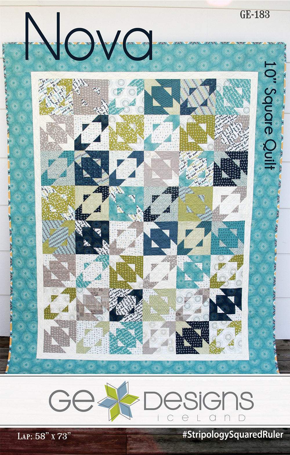 Nova 10" Square Pattern quilt with assorted light and dark fabric squares and Stripology Squared ruler piecing