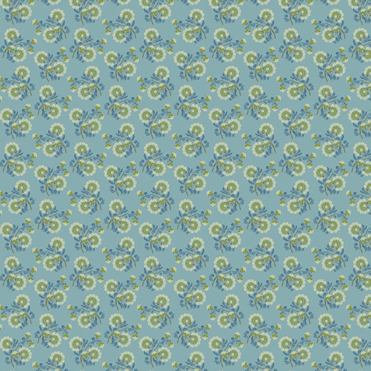 Vintage Cloth Pond Vondel fabric by Sew Kind of Wonderful with floral pattern on blue background