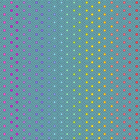 True Colors Hexy Rainbow geometric hexagon fabric in peacock colors by Tula Pink for quilting and crafts