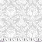True Colors 2025 Ghost Bunny Whisper fabric by Tula Pink with white damask and bunny pattern on gray background