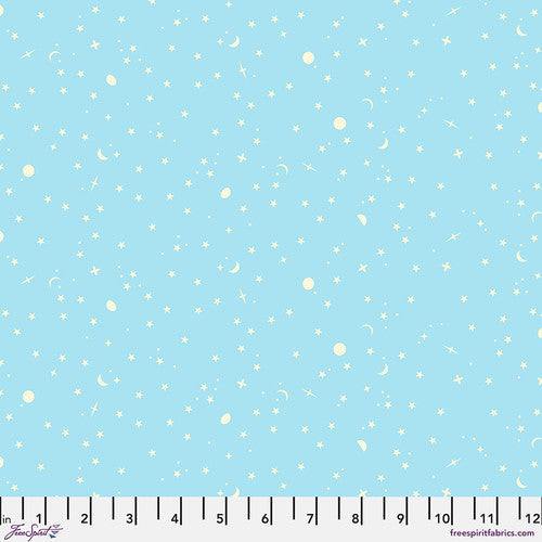 True Colors 2025 Space Sprinkles fabric with stars and moons on blue background by Tula Pink
