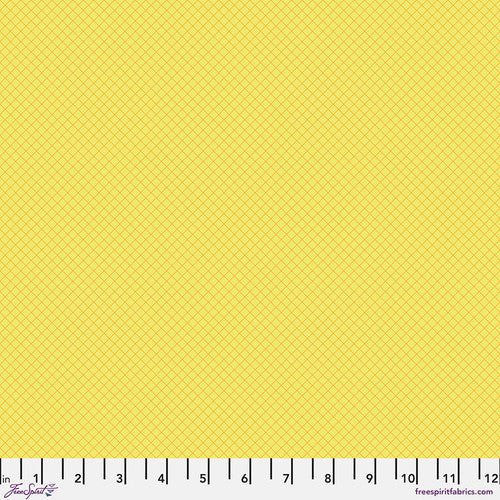 True Colors 2025 yellow fabric with red grid pattern by Tula Pink for FreeSpirit Fabrics