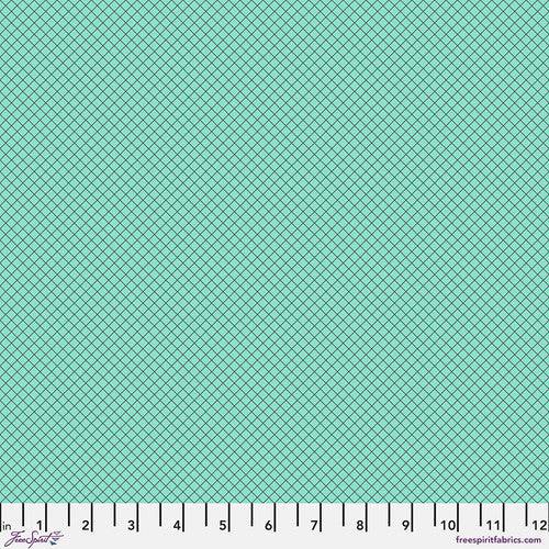 True Colors 2025 turquoise fabric with black grid pattern by Tula Pink for FreeSpirit Fabrics