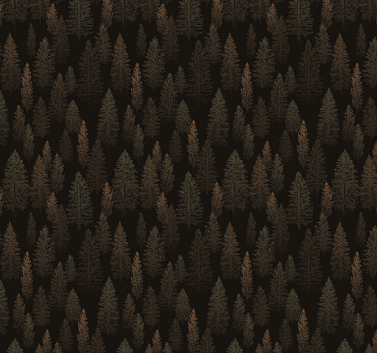Pine Grove Trees Black fabric by Riley Blake Designs with scattered pinecone print on black background
