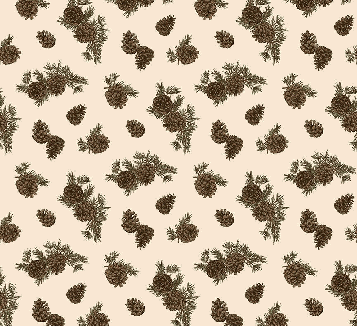 Pine Grove Pinecones Putty fabric with scattered pinecones on putty background by RBD Designers for quilting and home decor