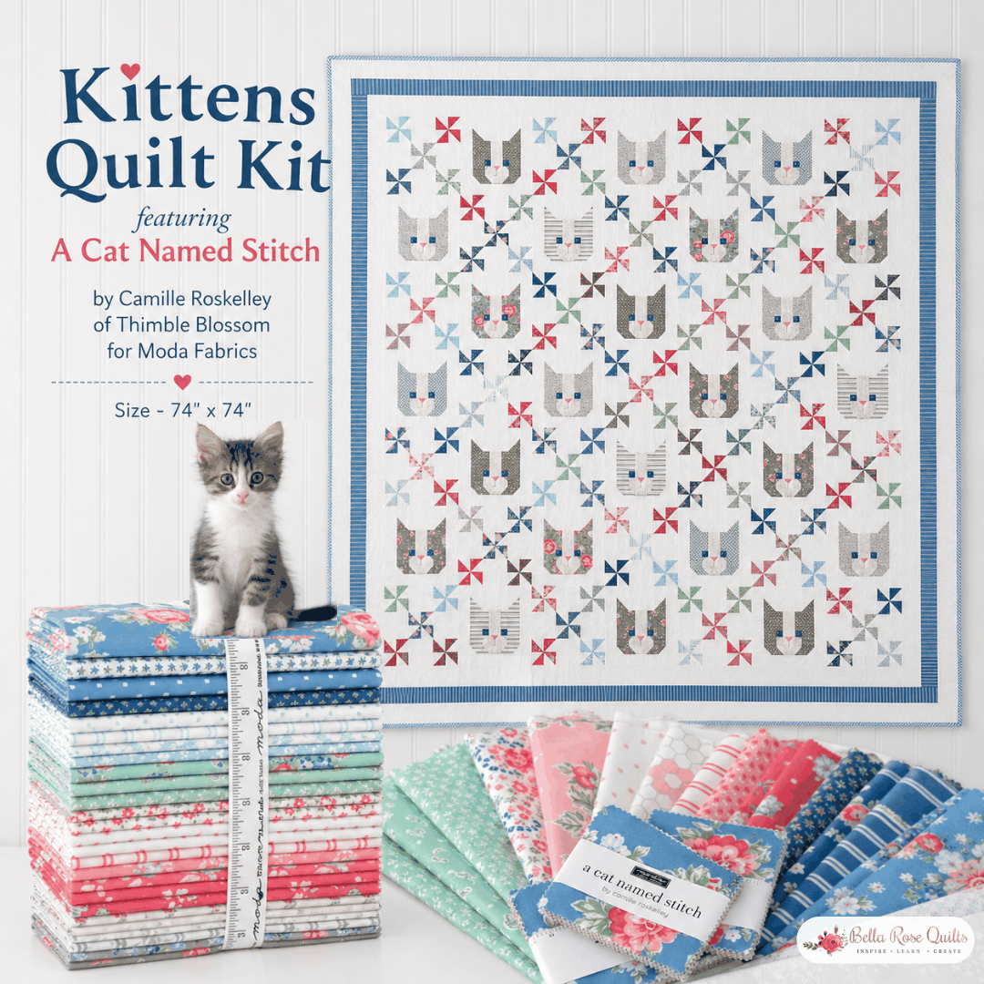 Kittens Quilt Kit featuring A Cat Named Stitch fabric by Camille Roskelley, 74x74 inches quilt top and binding included