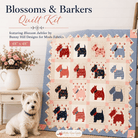 Blossoms & Barkers Quilt Kit featuring Blossom Jubilee fabric pieces and applique design by Bunny Hill Designs