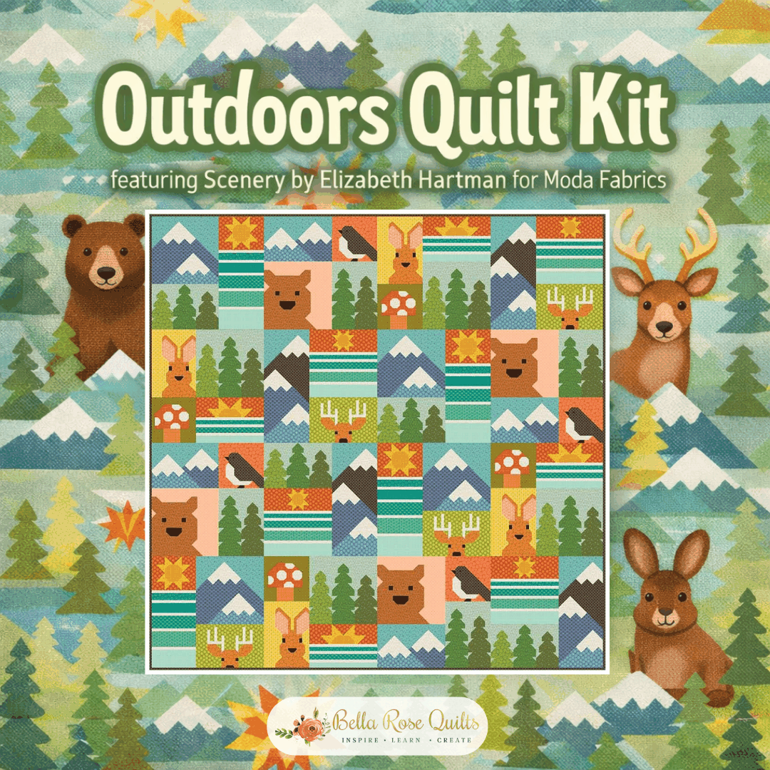 Outdoors Quilt Kit featuring Elizabeth Hartman Scenery fabric and pattern, pre-order for 80x80 quilt top and binding