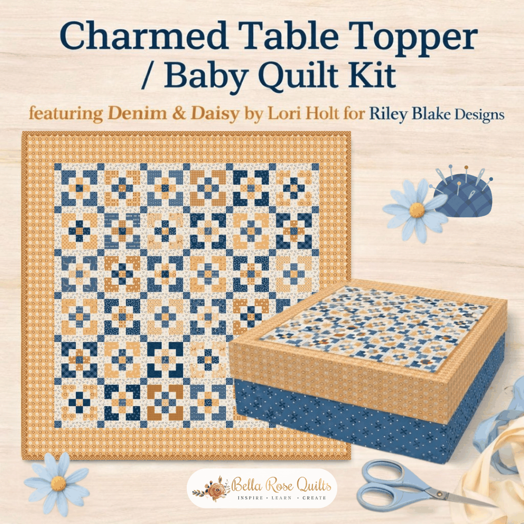 Charmed Table Topper quilt kit with Denim & Daisy fabric by Lori Holt, 45.5-inch square pre-order