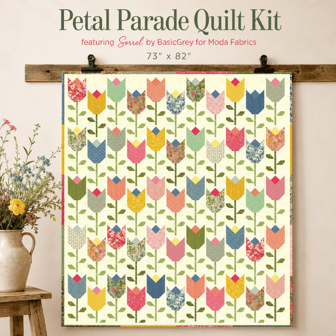 Petal Parade Quilt Kit featuring Sorrel fabric by BasicGrey for Moda Fabrics, 73x82 inches, pre-order with pattern and fabrics included