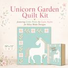 Unicorn Garden Quilt Kit with Little Posies fabric by Cayla Naylor showing quilt top and keepsake box