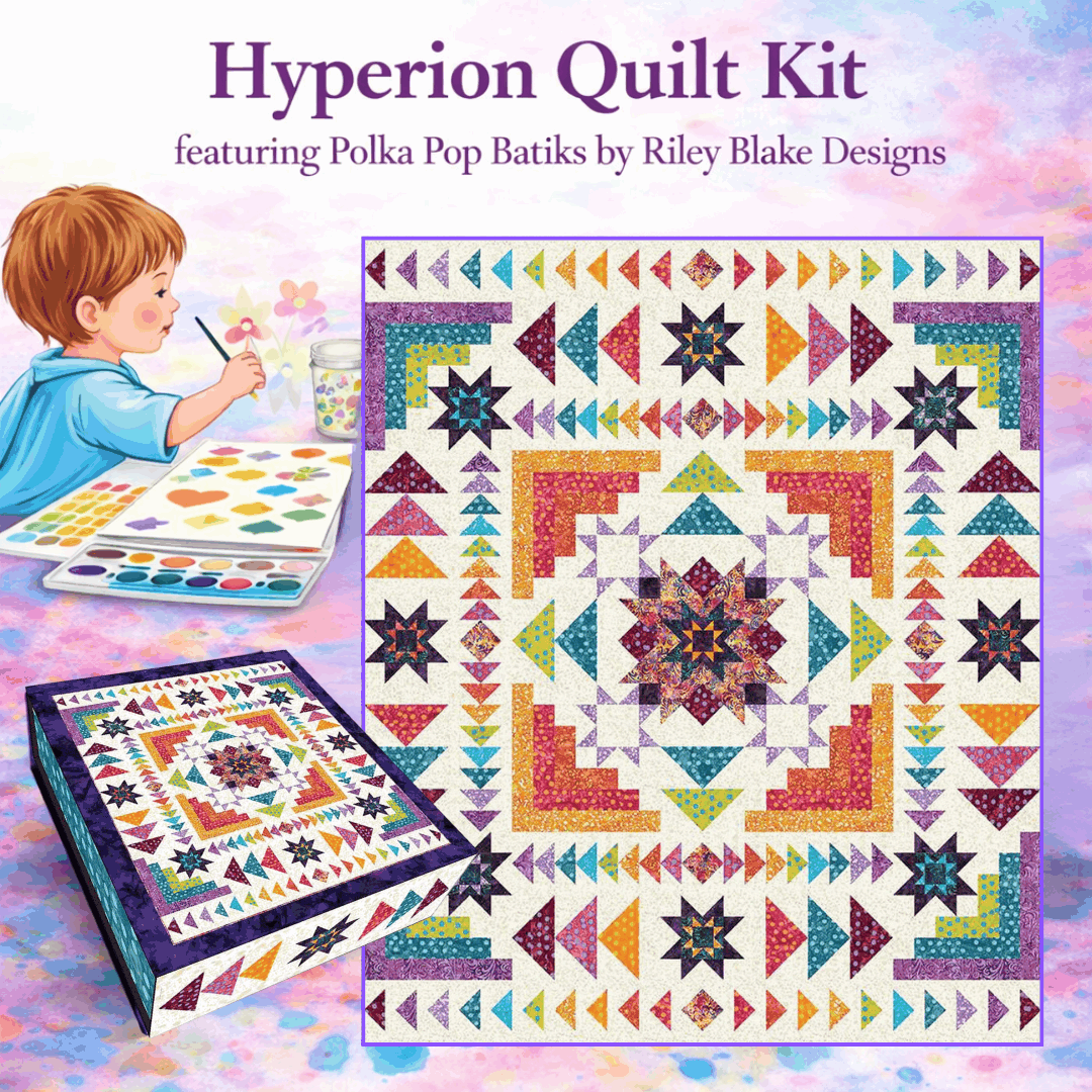 Hyperion BOM Quilt Kit with Polka Pop Elementals Batiks and Leslie Ryan pattern in keepsake box 64.5" x 76.5"