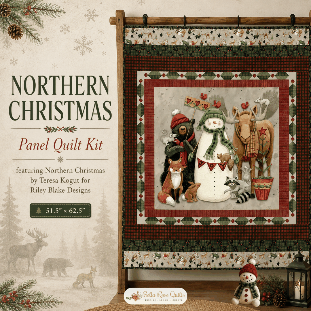 Northern Christmas Panel Quilt Kit featuring festive holiday quilt design by Teresa Kogut