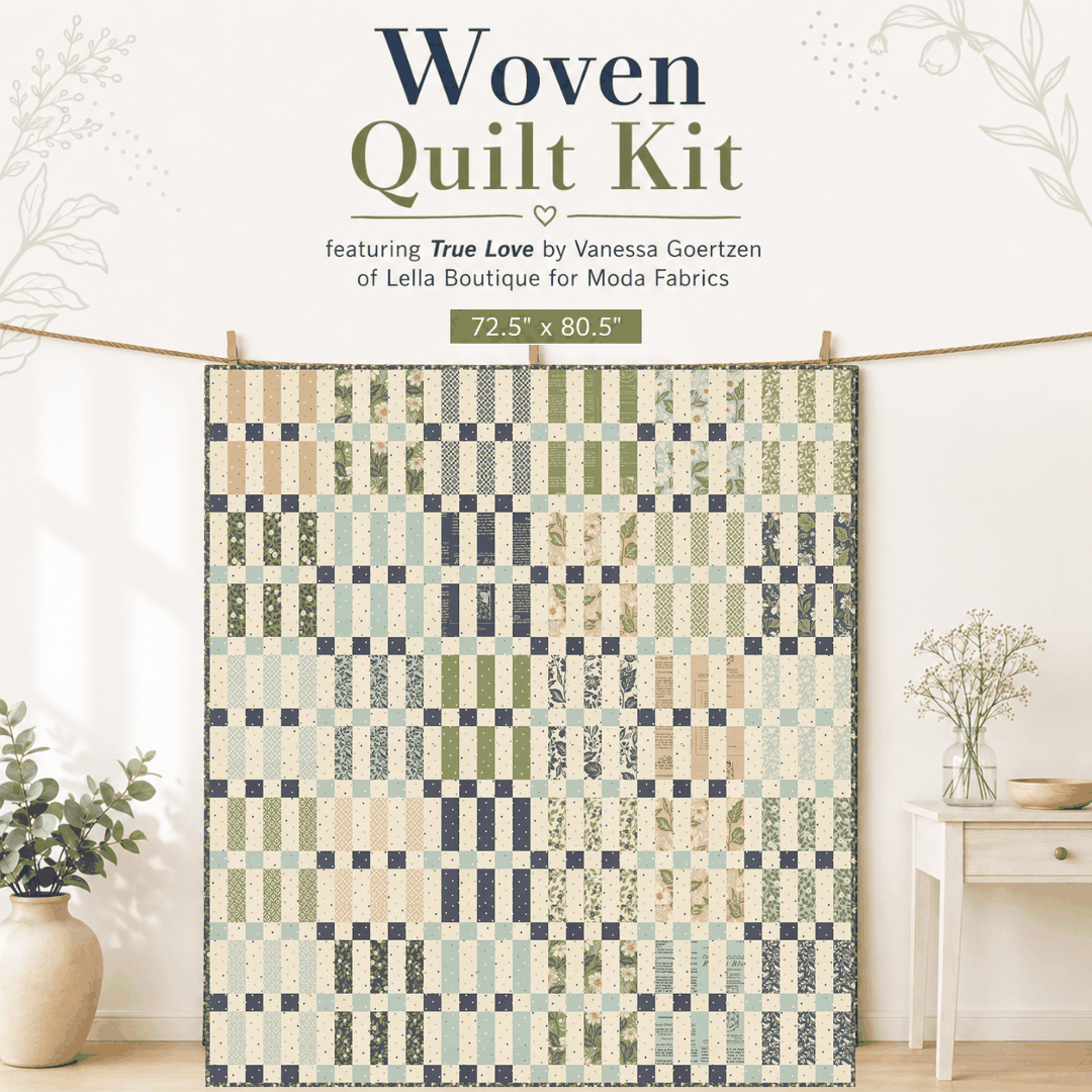 Sugar Cookie Quilt Kit pre-order woven quilt kit with True Love fabric by Vanessa Goertzen, 72.5" x 80.5" quilt top materials