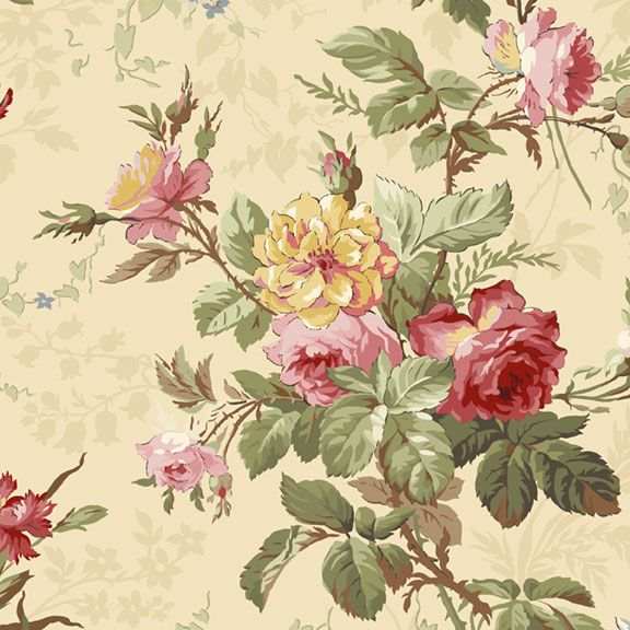 Kathleen's Story Large Floral Multi fabric by Chris Schulte featuring delicate florals and paisley patterns