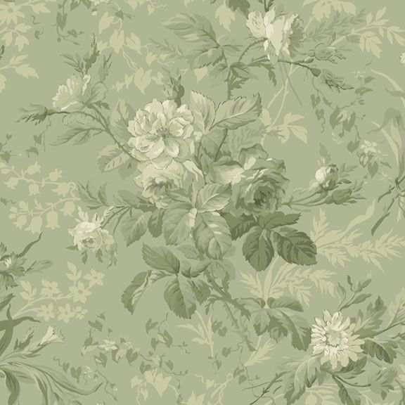 Kathleen's Story monotone floral green fabric by Chris Schulte for Marcus Fabrics with delicate florals and paisley patterns