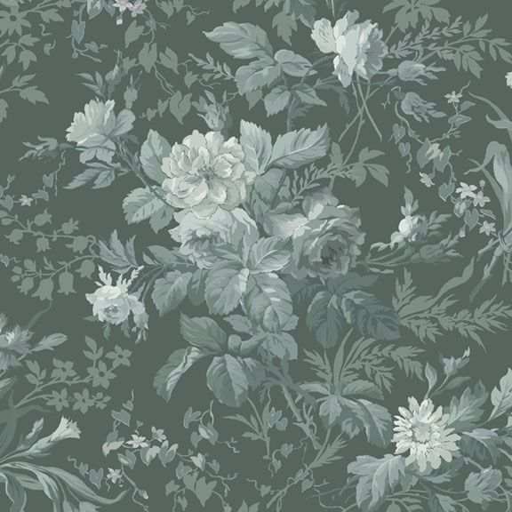 Kathleen's Story monotone floral ink fabric by Chris Schulte for Marcus Fabrics with delicate florals and paisley patterns