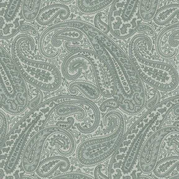 Kathleen's Story paisley blue fabric by Chris Schulte featuring delicate florals and paisley patterns