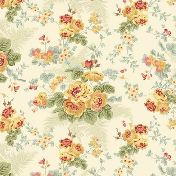 Kathleen's Story Bouquet Cream fabric by Chris Schulte featuring delicate florals and paisley designs