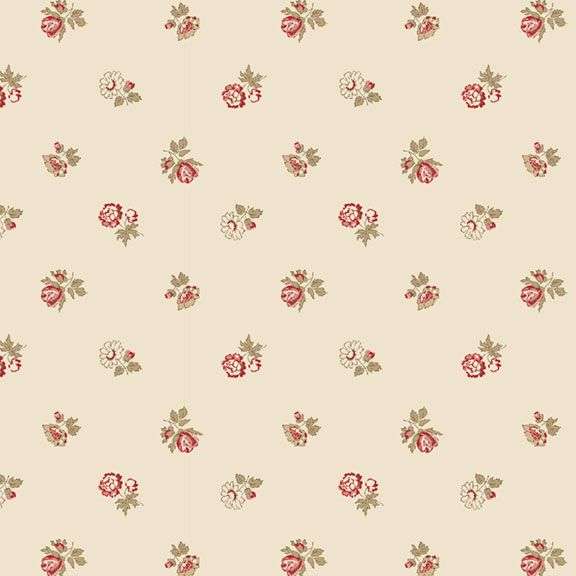 Love Letters Tossed Floral Cream fabric by Dawn Heese featuring floral and heart motifs