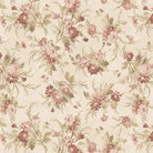 Yardley House Flowers Tan fabric with pink floral bouquets and green foliage on beige background with plaid accents
