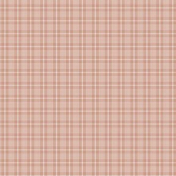 Yardley House Braids Pink cotton fabric with pink floral bouquets, green foliage, and plaid accents on beige background by Marcus Fabrics