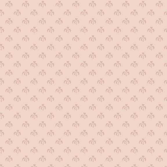 Yardley House Bows Blush cotton fabric with pink floral bouquets and green foliage on beige background with plaid accents