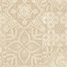 Yardley House Lace Tan cotton fabric with pink floral bouquets, green foliage, and subtle plaid accents on a beige background