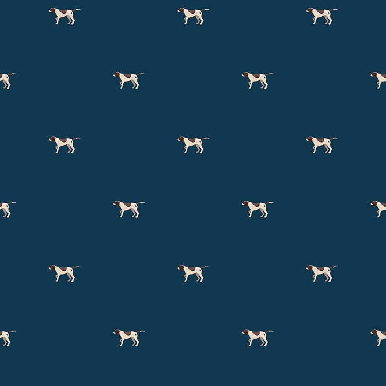 Plaid-Venture Club Pointers Navy fabric by Riley Blake Designs with plaid and hunting motifs