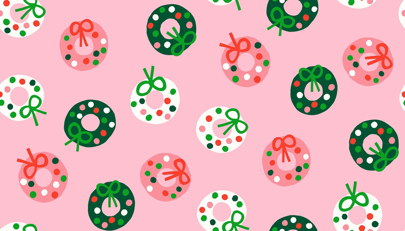 Merry Happy Bough Down Christmas novelty wreaths pink fabric pattern by Kimberly Kight
