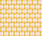 Merry Happy vintage holiday fabric by Kimberly Kight featuring geometric plaid and festive ornaments in golden hour tones