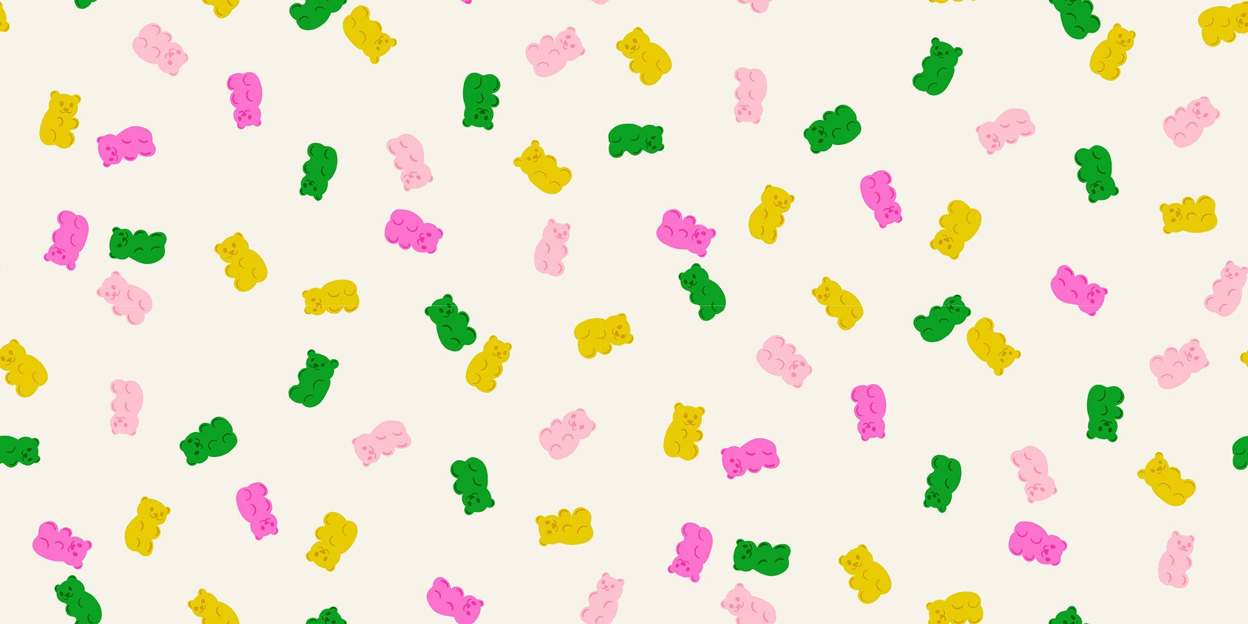 Merry Happy Merry Gummies Christmas-themed fabric with gummy bears and holiday ornaments by Kimberly Kight for Ruby Star Society